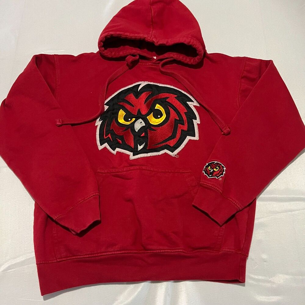 Temple University Owls Old Varsity Brand Embroidered Hoodie Red Small Pullover